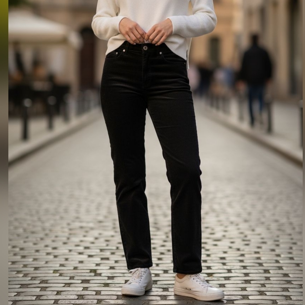 😻 3/$30 Aritzia Wilfred Free Black Straight Leg Corduroy Pants Size 4